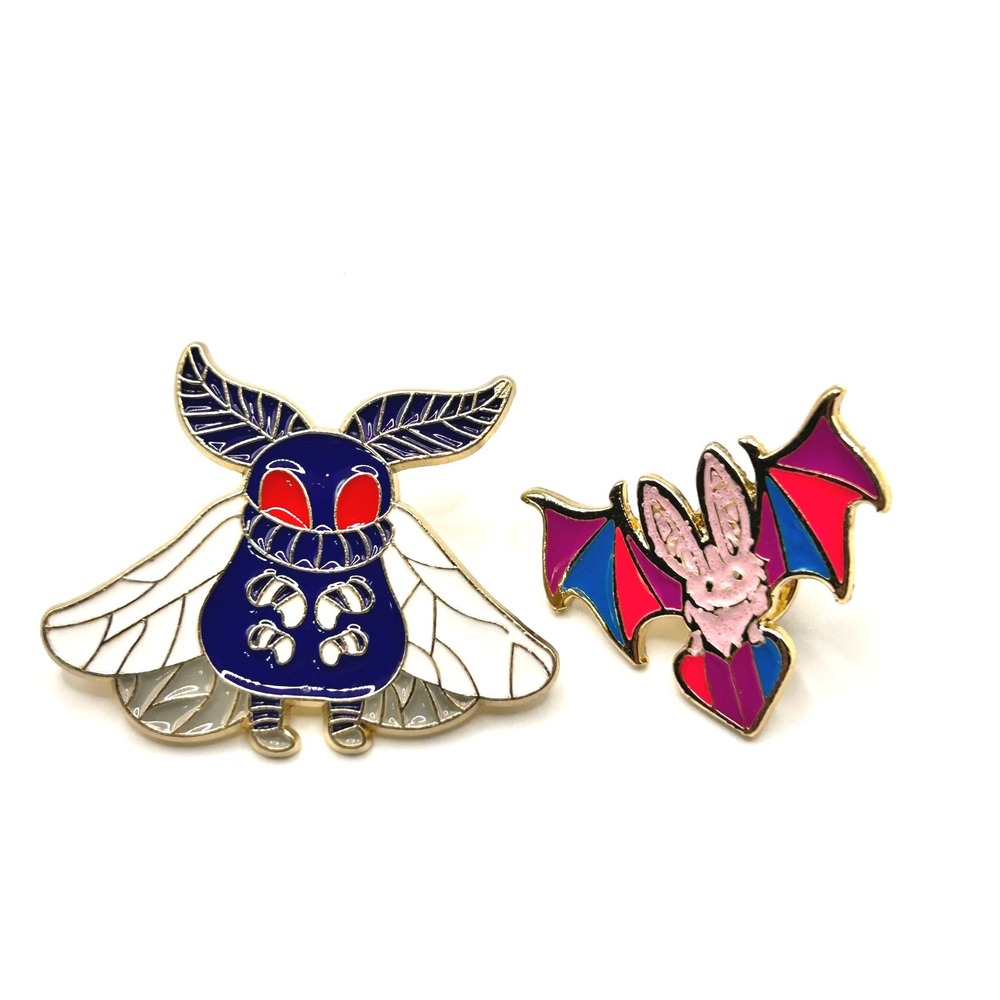Mothman & Color Bat Enamel Pin Set Unisex OS Blue Pink Goth Cryptid